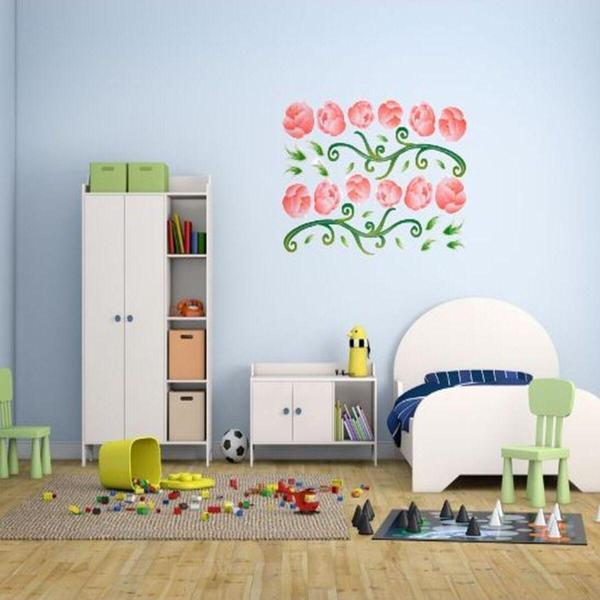 Bosphorus Duvar Süsü (Sticker) 2 Adet Pembe Güllü Şeffaf Filmli Pvc 70X50X0,5Cm - Image 1