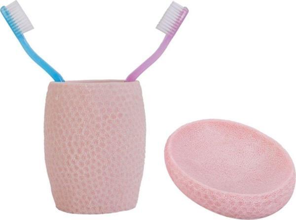 Bosphorus Sabunluk Diş Firçalik 2 Li Banyo Seti,Pembe Petek Model,Poliresin - Image 1