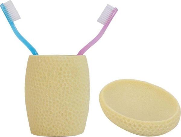 Bosphorus Sabunluk Diş Firçalik 2 Li Banyo Seti,Sarı Petek Model,Poliresin - Image 1