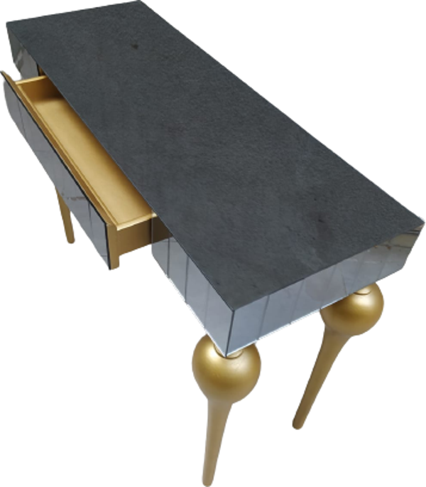 Dresuar 12388 TOMBUL ayak Model Kayın MDF tabl Parlak gold Ayak Füme cam Kaplama - Image 1
