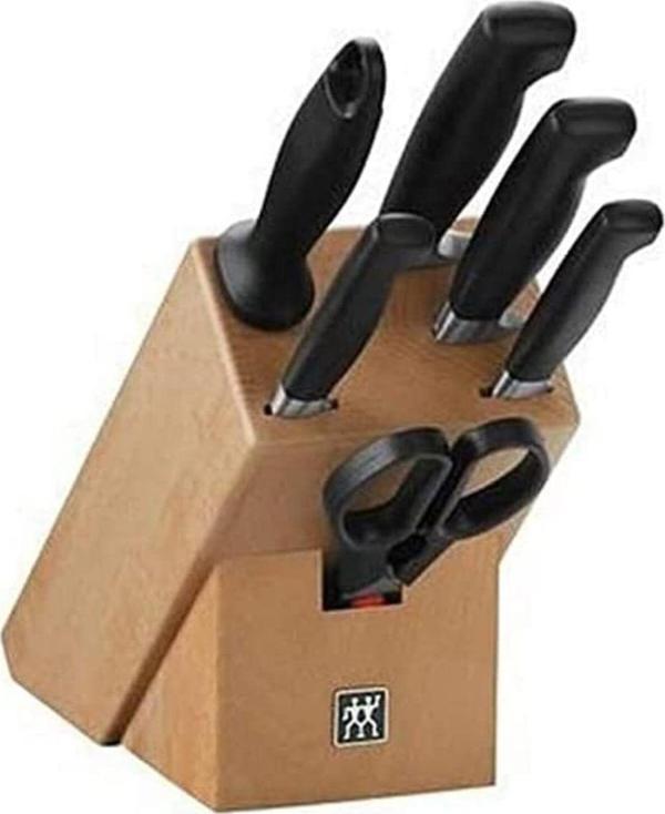 Kurra Store 7 Parça Blok Bıçak Seti Doğal Ahşap Bloklu, Paslanmaz Çelik Ve Ahşap, Siyah - Image 1