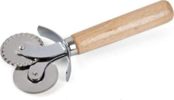 Bambu Saplı Çift Ağızlı Pizza Ve Hamur Dilimleyici Ahşap Saplı Pizza Ve Hamur Kesici Rulet - Image 1