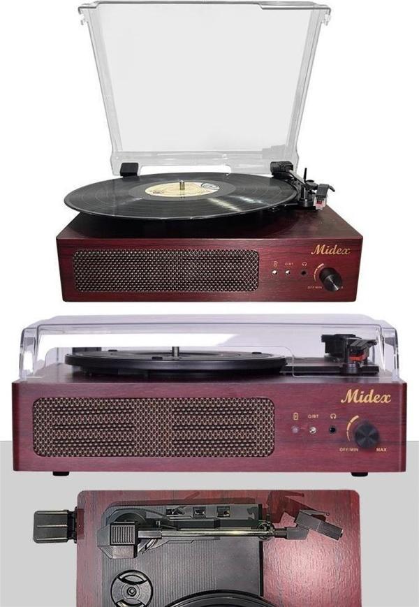 Midex Mtx-303 Nostaljik Pikap Plak Çalar (Şarjlı Bluetooth Aux Hoparlörlü 3 Devir) İğne Dahil - Image 1