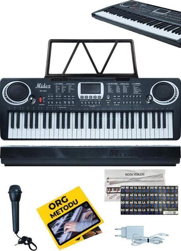 Midex PS-1500BK Başlangıç İçin 61 Tuşlu Org Notalık Adaptör Öğrenim Metodu (100 Ses 100 Ritim) - Image 1