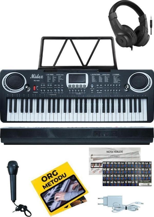 Midex PS-1500BK-H Başlangıç İçin 61 Tuşlu Org Kulaklık Notalık Adaptör Öğrenim Metodu (100 Ses 100 Ritim) - Image 1