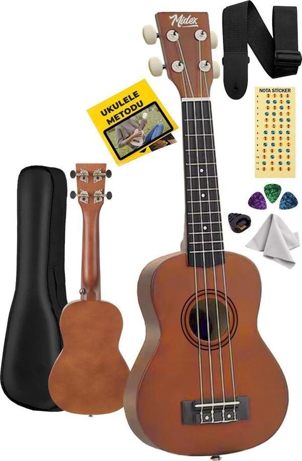 Midex UKX-233M Kahverengi Concert Ukulele (Askı Çanta Metod Pena) - Image 1