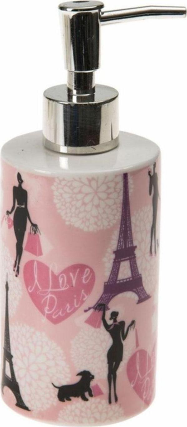 Bosphorus Seramik Sıvı Sabunluk Kızlı Paris Desenli 7X7X18Cm 320Ml - Image 1