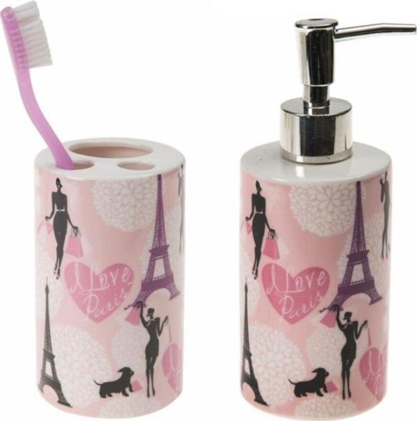 Sia Sıvı Sabunluk Ve Diş Fırçalık 2 Li Banyo Seti Paris Model Seramik - Image 1