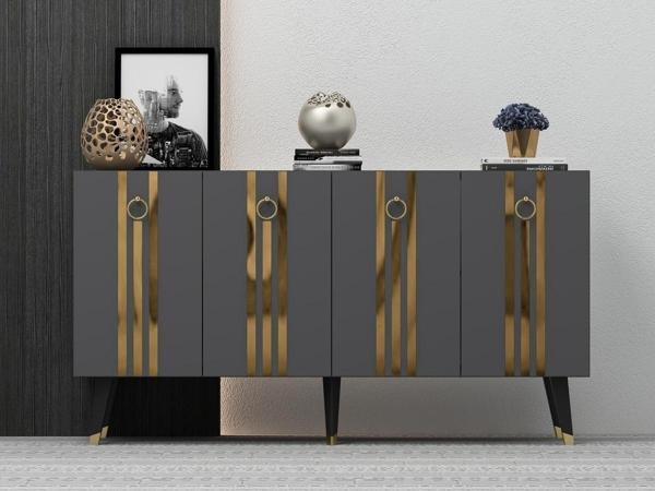Cantek Dizayn 150 cm Işıl Konsol Antrasit - Altın - Image 1
