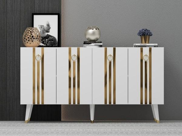 Cantek Dizayn 150 cm Işıl Konsol Beyaz - Altın - Image 1