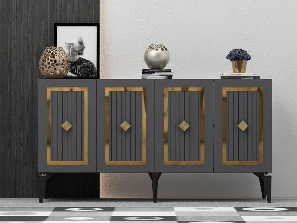 Cantek Dizayn 150 cm Nora Konsol Antrasit - Altın - Image 1