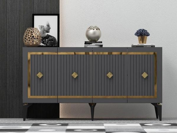 Cantek Dizayn 150 cm Nova Konsol Antrasit - Altın - Image 1