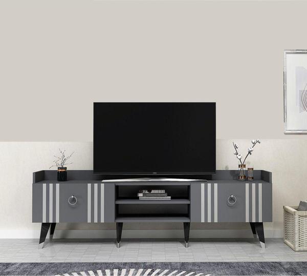 Cantek Dizayn 180 cm Işıl Tv Sehpası (Alt Modül) Antrasit - Gümüş - Image 1