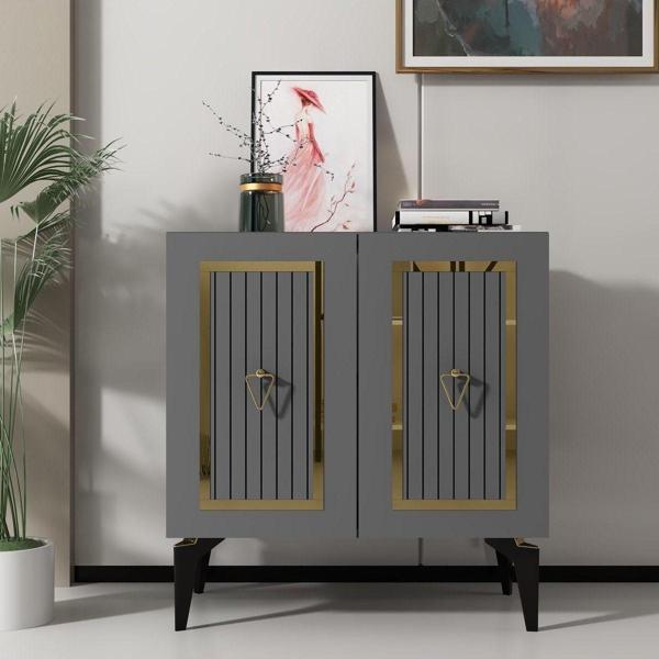Cantek Dizayn 75 cm Capri Konsol - Çok Amaçlı Dolap Antrasit - Altın - Image 1