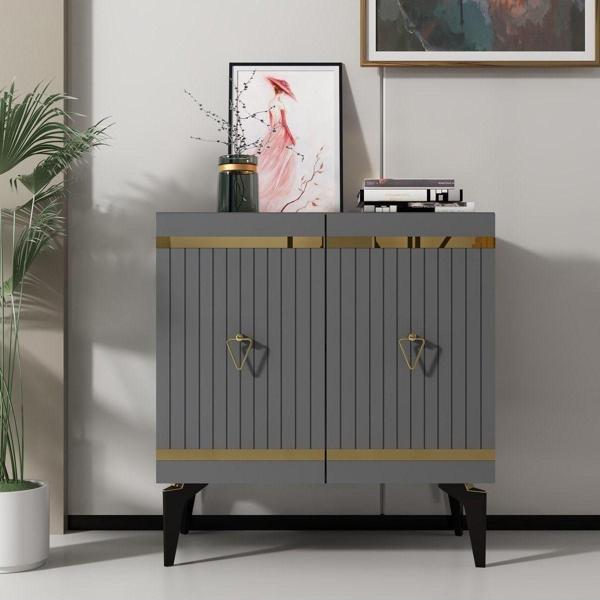 Cantek Dizayn 75 cm Yumy Konsol - Çok Amaçlı Dolap Antrasit - Altın - Image 1