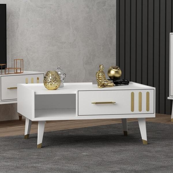 Cantek Dizayn 90 cm Junes Orta Sehpa Beyaz - Beyaz - Image 1