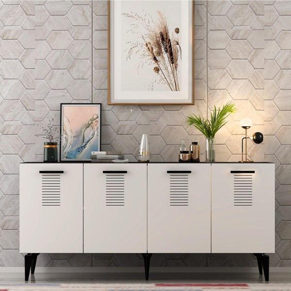 Cantek Dizayn Assimo 4 Kapaklı Konsol Antrasit - Beyaz - Image 1