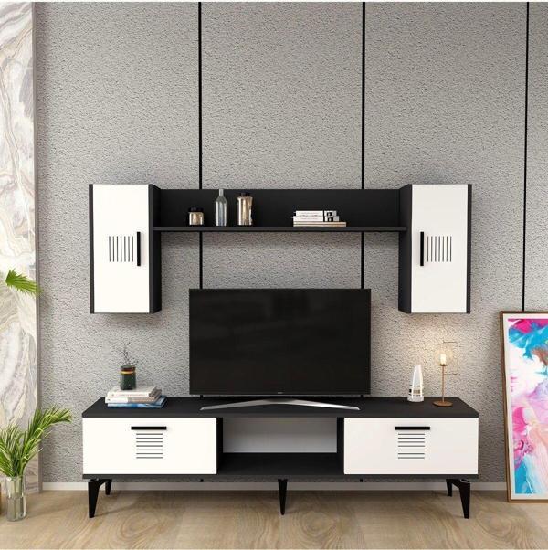 Cantek Dizayn Assimo Tv Ünitesi Takımı Antrasit - Beyaz - Image 1