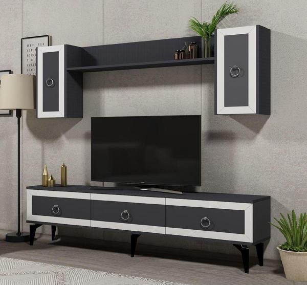 Cantek Dizayn Selen Tv Ünitesi Takımı Antrasit - Beyaz - Image 1