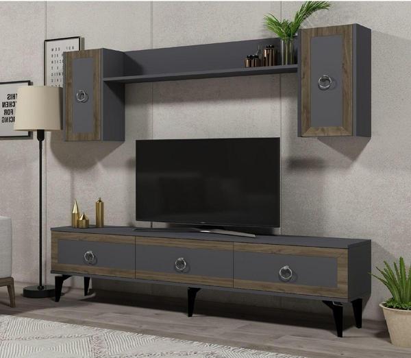 Cantek Dizayn Selen Tv Ünitesi Takımı Antrasit - Ceviz - Image 1