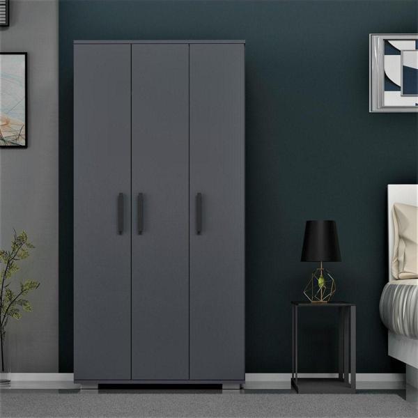 Cantek Dizayn Üç Kapaklı 90 cm Edit Gardırop Antrasit - Antrasit - Image 1