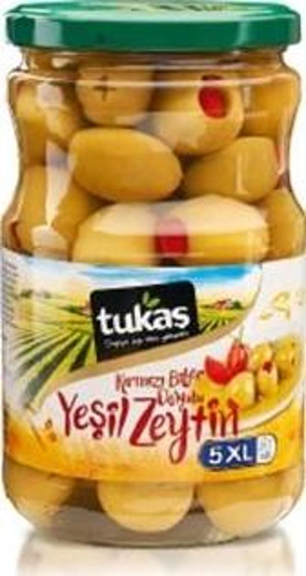 Tukaş Biber Dolgulu Yeşil Zeytin 400 Gr. (12'li) - Image 1
