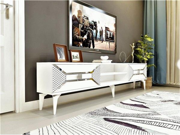 Cantek Dizayn Yummedi Tv Ünitesi 2 Raflı 2 Kapaklı Beyaz - Gümüş - Image 1