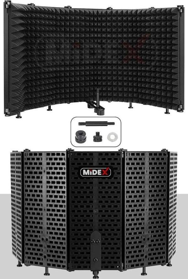 Midex PF-43 Mikrofon Ses Yalıtım İzolasyon Paneli 5 Bölümlü Ayaklı (69x26 cm) - Image 1