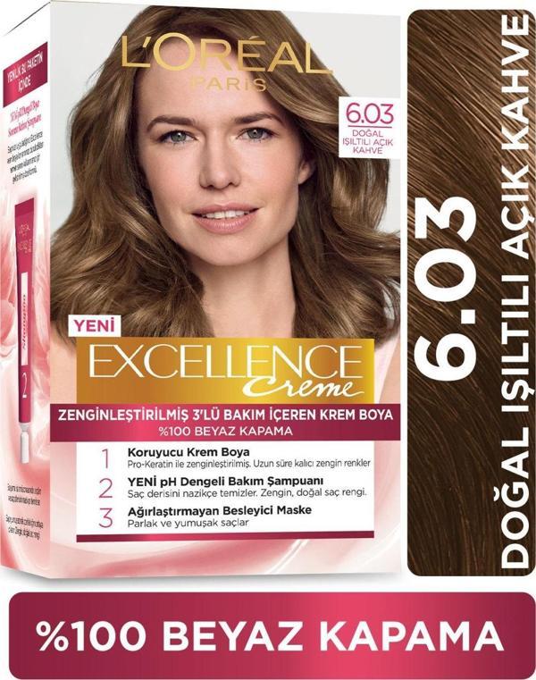 L'Oréal Paris Excellence Creme Saç Boyası - 6.03 Doğal Işıltılı Açık Kahve - Image 1