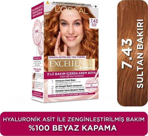 L’Oréal Paris Excellence Creme 7.43 Sultan Bakırı Saç Boyası - Image 1