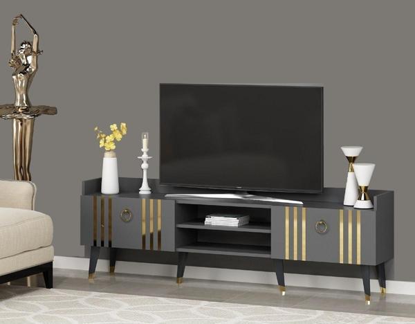 Cantek Dizayn 180 cm Işıl Tv Sehpası (Alt Modül) Antrasit - Altın - Image 1