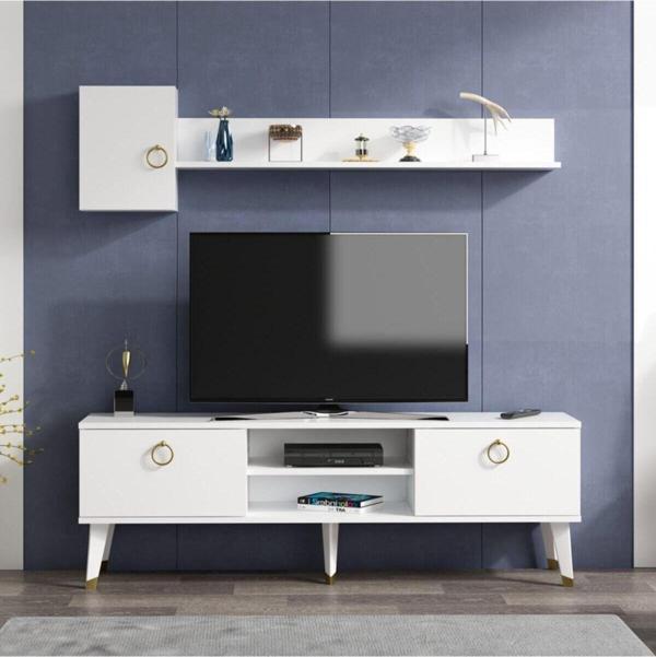 Cantek Dizayn Alfa Tv Ünitesi Beyaz 150 cmx35 cm - Image 1