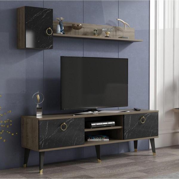 Cantek Dizayn Alfa Tv Ünitesi Ceviz Royal Mermer 150 cmx35 cm - Image 1