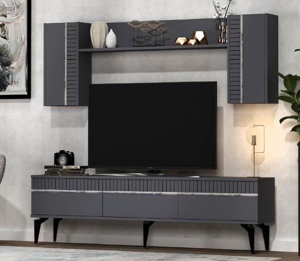 Cantek Dizayn Defne Tv Ünitesi Takımı Antrasit - Gümüş - Image 1