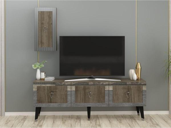 Cantek Dizayn Lazer Desenli 150 cm Bare Tv Ünitesi Ceviz - Gümüş - Image 1