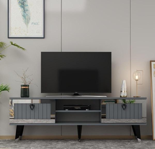 Cantek Dizayn Lidya Tv Stand Antrasit - Gümüş - Image 1