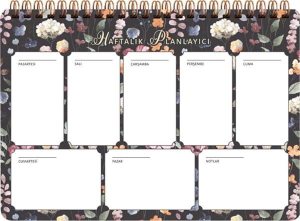 Spiralli Planner Siyah Çiçek 17x24 - Image 1