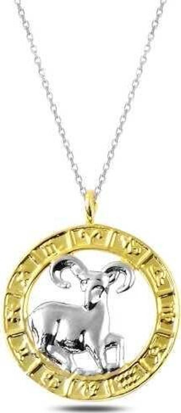 925 Ayar Gümüş Gold Koç Burcu Kadın Gümüş Kolye - Image 1