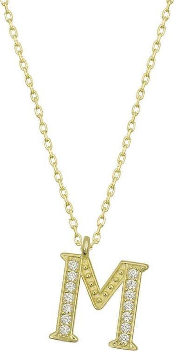 925 Ayar Gümüş Gold M Harfi Kadın Gümüş Kolye - Image 1