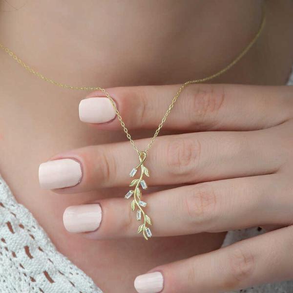 925 Ayar Gümüş Gold Sarmaşık Kadın Gümüş Kolye - Image 1