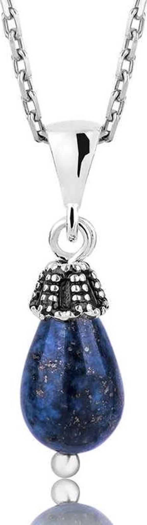 925 Ayar Gümüş Lapis Doğal Taş Kadın Gümüş Kolye - Image 1