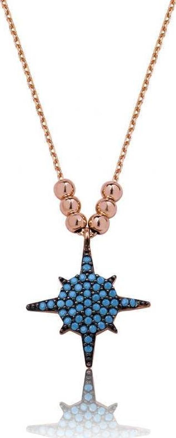 925 Ayar Gümüş Mavi Yıldız Kadın Gümüş Kolye - Image 1