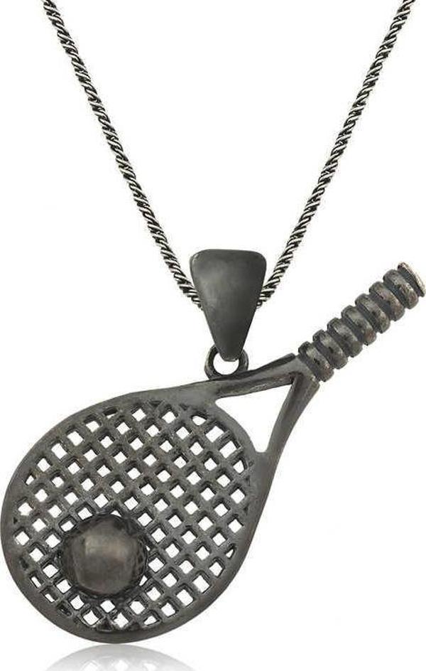 925 Ayar Gümüş Tenis Raketi Unisex Gümüş Kolye - Image 1