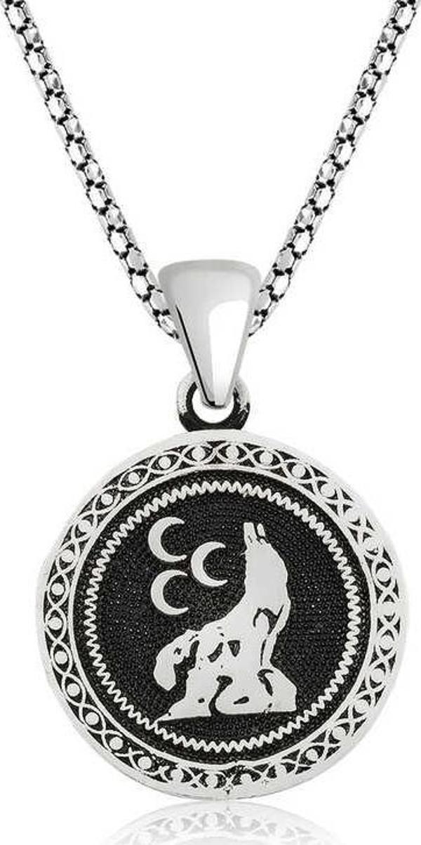 925 Ayar Gümüş Üç Hilal Kurt Gümüş Kolye - Image 1