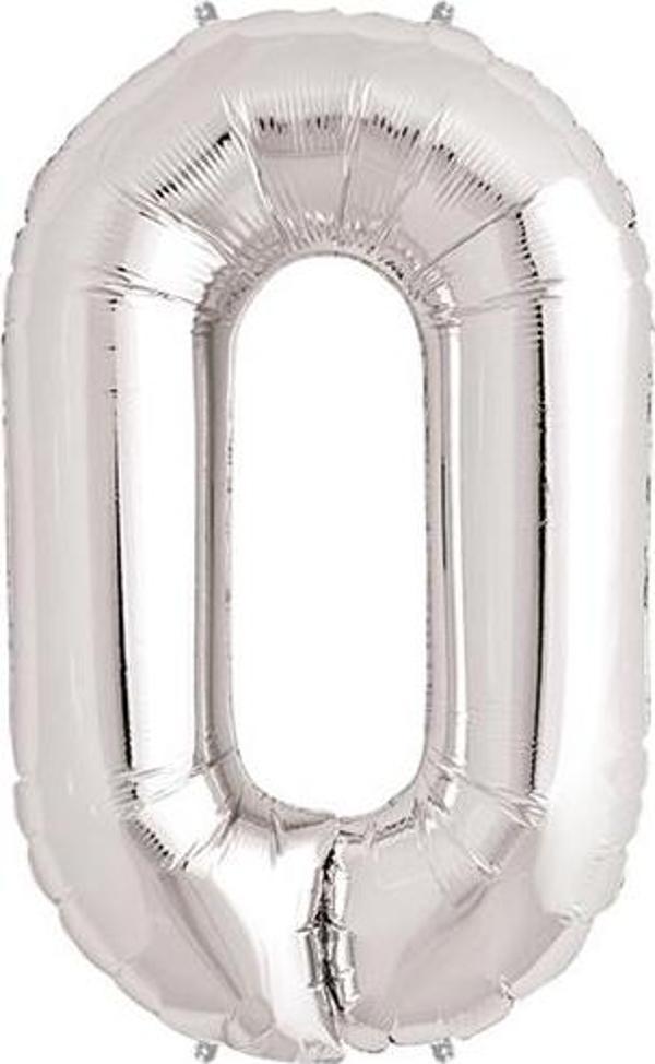 Parti Aksesuar 0 Rakam Folyo Balon Gümüş  40 inç - Image 1
