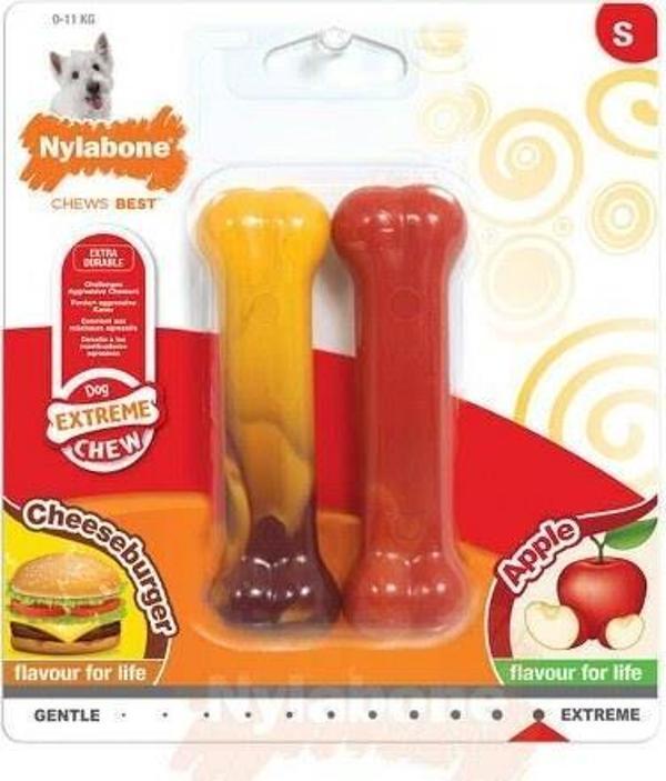 Nylabone Cheeseburger ve Elma Aromalı Köpek Çiğneme Kemiği S - Image 1