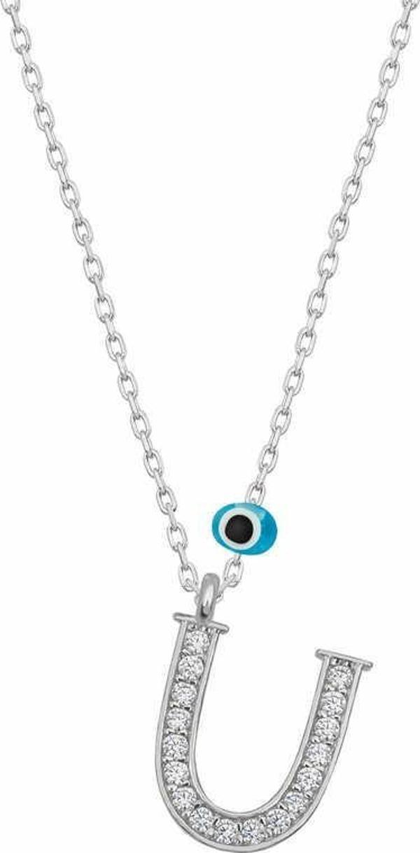 925 Ayar Gümüş Nazar Rodyum U Harfi Kadın Gümüş Kolye - Image 1
