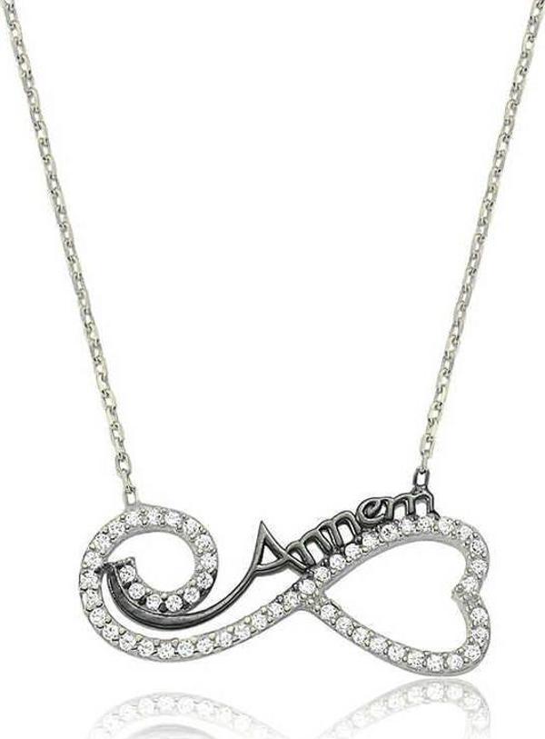 925 Ayar Gümüş Kalpli Sonsuzluk Annem Gümüş Kolye - Image 1