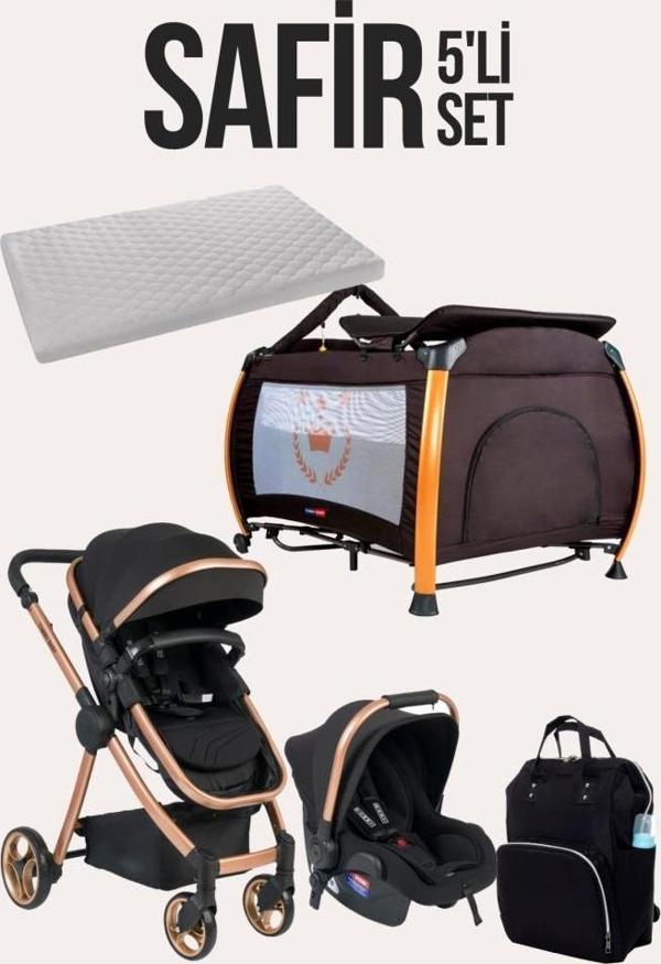 Tommybaby Safir 5'Li Set Bebek Arabası Oyun Parkı Çanta Yatak - Image 1