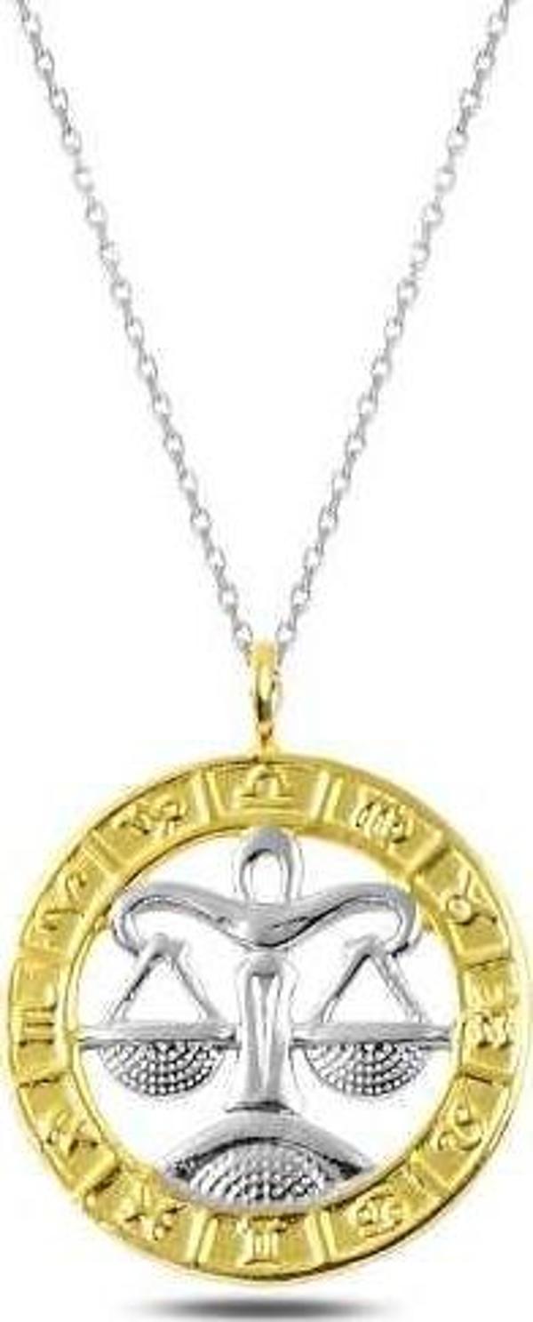 ​925 Ayar Gümüş Gold Terazi Burcu Gümüş Kolye - Image 1